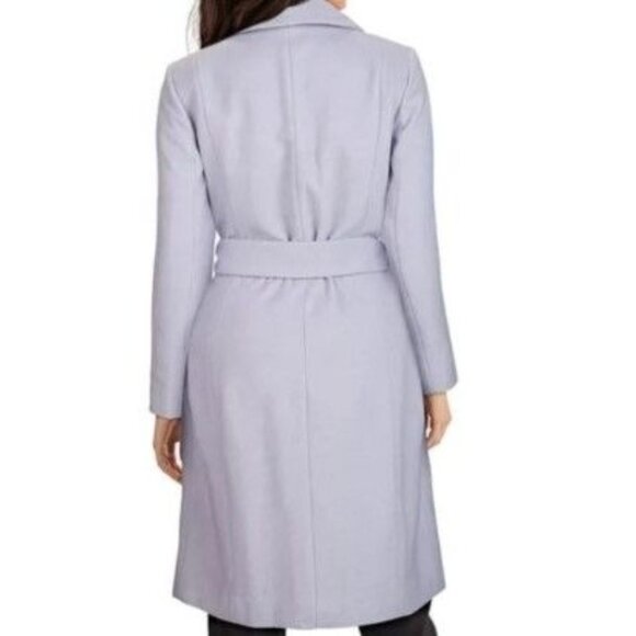 NWT Cole Haan Wool Blend Notch Lapel Longline Belted Coat Purple Women's Size 2 - Picture 5 of 8